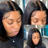 Customizable Short Bob Wig with Bangs - Honey Blonde, 13x6 Lace Frontal - Image 2