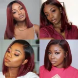 Straight Burgundy Handmade Lace Frontal Human Hair Wigs - Image 3