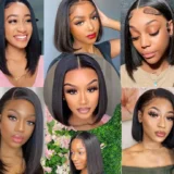 Customizable Short Bob Wig with Bangs - Honey Blonde, 13x6 Lace Frontal - Image 3