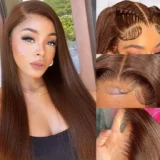 Straight Chocolate Brown Real Hair Lace Front Wigs - Image 4