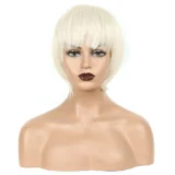 American style wig beige bangs short straight hair - Image 2