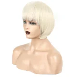American style wig beige bangs short straight hair - Image 5