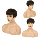 Short head covering wig dark brown short straight hair - Image 2