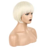 American style wig beige bangs short straight hair - Image 3