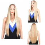 Blonde Gradient Long Straight Wig Chemical Fibre wigs - Image 3