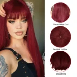 New red wig bangs chemical fibre long hair wig - Image 2
