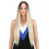 wigs light brown long straight hair gradient wigs - Image 3