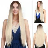 wigs light brown long straight hair gradient wigs - Image 1
