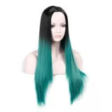 Straight Long Hair Green Chemical Fibre wigs - Image 2