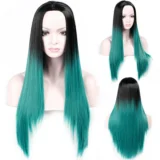 Straight Long Hair Green Chemical Fibre wigs - Image 5