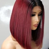 Straight Burgundy Handmade Lace Frontal Human Hair Wigs - Image 5