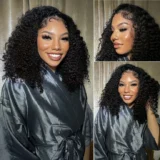 Loose Deep Short Black Lace Frontal Human Hair Wig - Image 4