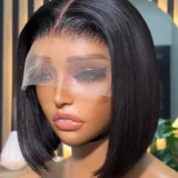 Customizable Short Bob Wig with Bangs - Honey Blonde, 13x6 Lace Frontal - Image 5